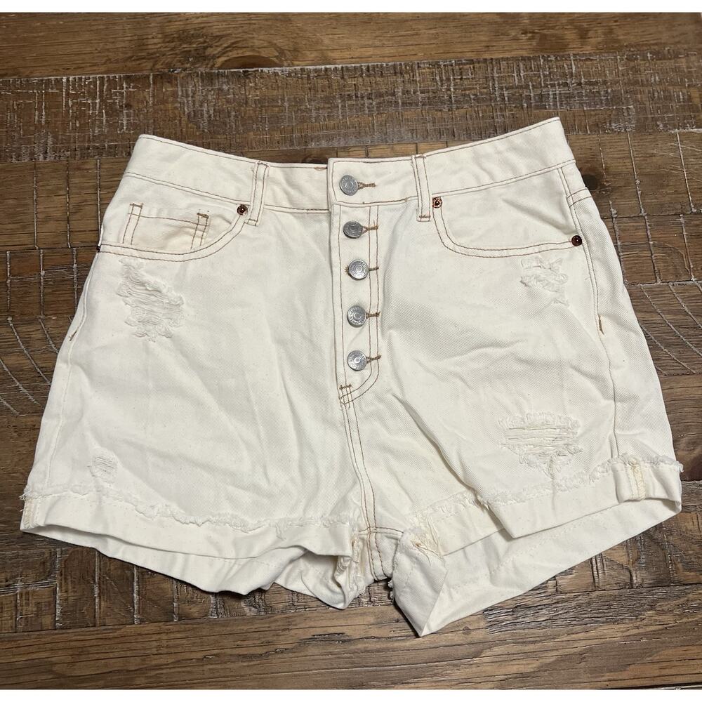 SONG Timeless Shorts Cream High Waist Distressed Shorts Size 9 NWT Button Fly